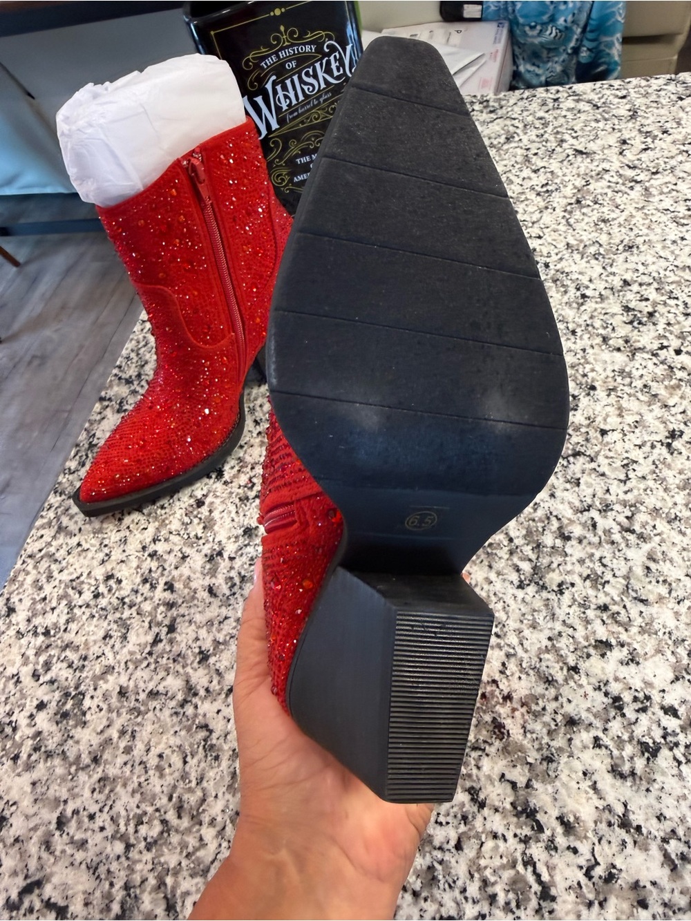 Very G Red Embellished Women's Ankle Boots - Sparkle Western Style - Picture 3 of 5